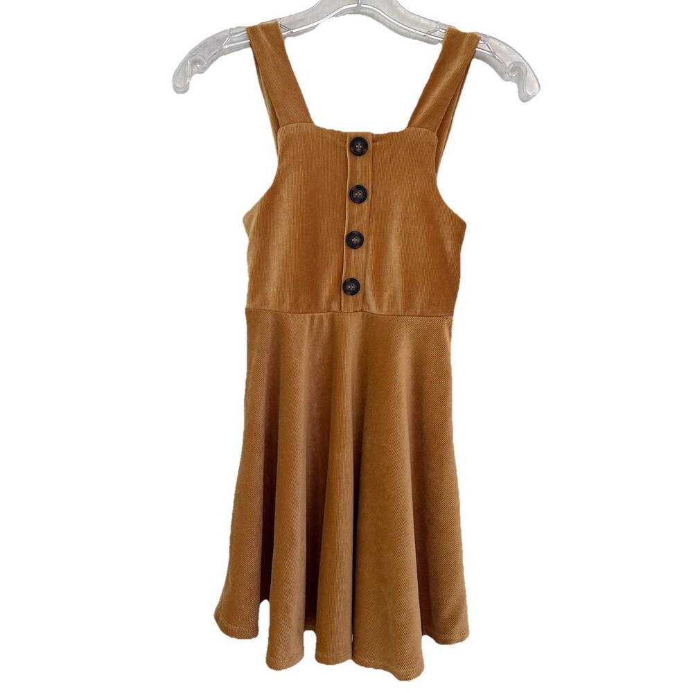 Beautees Girls Mustard Yellow Corduroy Button-Front Skater Dress Size 7/8